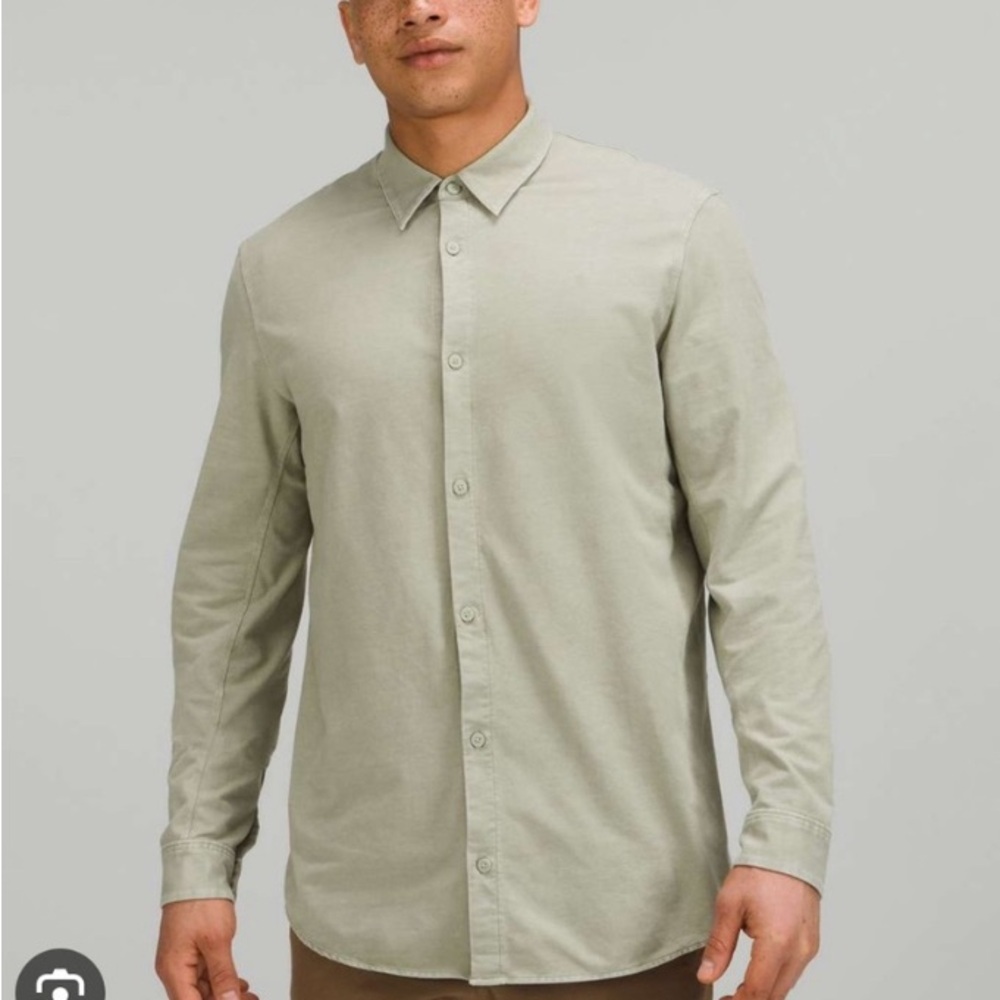Lululemon Commission Button Collar Long Sleeve Shirt Light Green L / XL 23 PTP